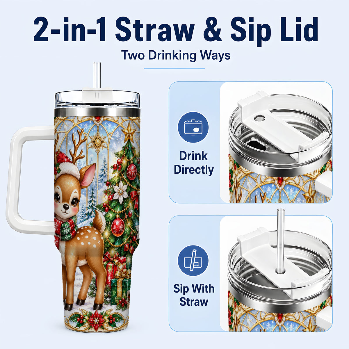 #pl[40oz|White] Jeweled Deer 40oz Tumbler, Christmas Stainless Steel Travel Cup
