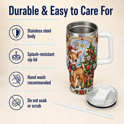 Jeweled Deer 40oz Tumbler, Christmas Stainless Steel Travel Cup