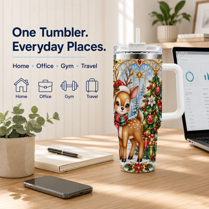 Jeweled Deer 40oz Tumbler, Christmas Stainless Steel Travel Cup