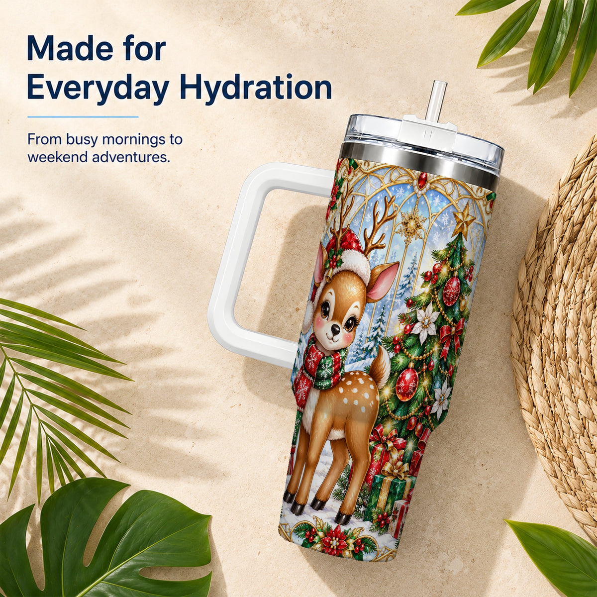 Jeweled Deer 40oz Tumbler, Christmas Stainless Steel Travel Cup