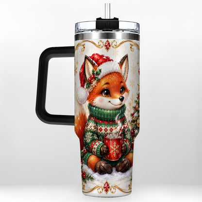 #pl[40oz|Black] Christmas Fox 40oz Tumbler, Cozy Holiday Stainless Steel Travel Cup