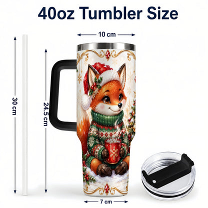 #pl[40oz|Black] Christmas Fox 40oz Tumbler, Cozy Holiday Stainless Steel Travel Cup