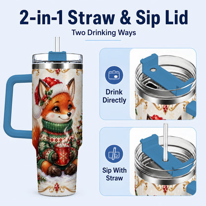 #pl[40oz|Blue] Christmas Fox 40oz Tumbler, Cozy Holiday Stainless Steel Travel Cup