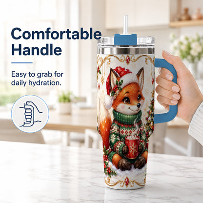 #pl[40oz|Blue] Christmas Fox 40oz Tumbler, Cozy Holiday Stainless Steel Travel Cup