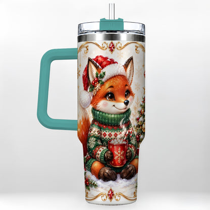 #pl[40oz|Green] Christmas Fox 40oz Tumbler, Cozy Holiday Stainless Steel Travel Cup