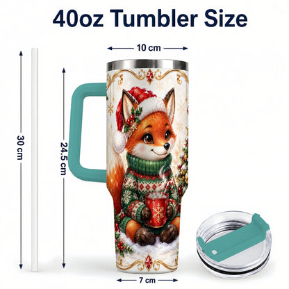 #pl[40oz|Green] Christmas Fox 40oz Tumbler, Cozy Holiday Stainless Steel Travel Cup