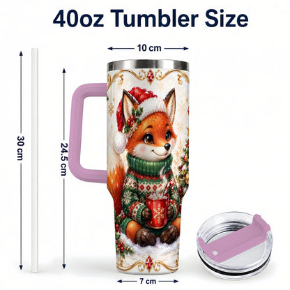 #pl[40oz|Pink] Christmas Fox 40oz Tumbler, Cozy Holiday Stainless Steel Travel Cup