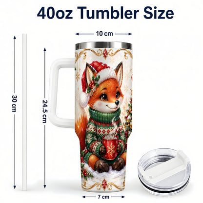 #pl[40oz|White] Christmas Fox 40oz Tumbler, Cozy Holiday Stainless Steel Travel Cup