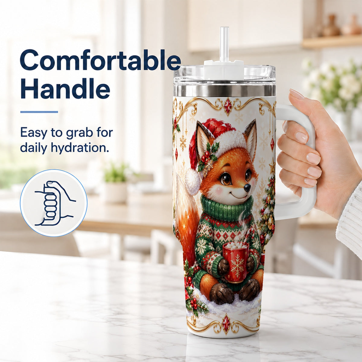 #pl[40oz|White] Christmas Fox 40oz Tumbler, Cozy Holiday Stainless Steel Travel Cup