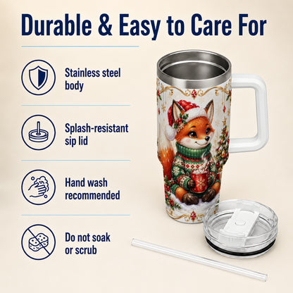 Christmas Fox 40oz Tumbler, Cozy Holiday Stainless Steel Travel Cup