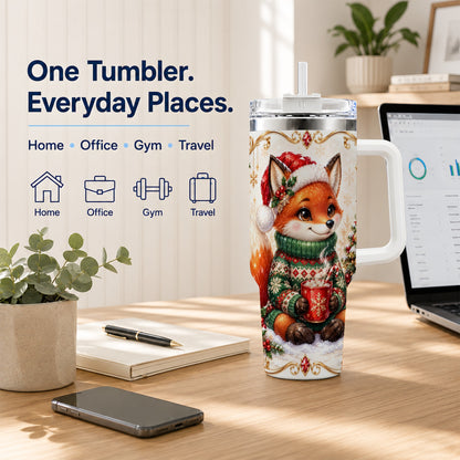 Christmas Fox 40oz Tumbler, Cozy Holiday Stainless Steel Travel Cup