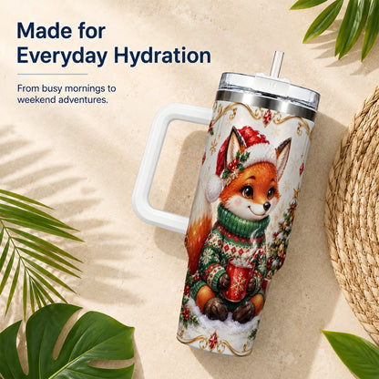 Christmas Fox 40oz Tumbler, Cozy Holiday Stainless Steel Travel Cup