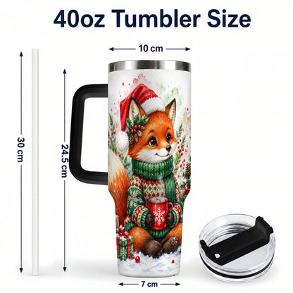 #pl[40oz|Black] Watercolor Fox 40oz Tumbler, Christmas Stainless Steel Travel Cup