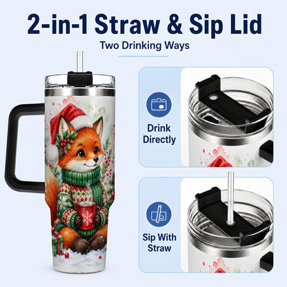 #pl[40oz|Black] Watercolor Fox 40oz Tumbler, Christmas Stainless Steel Travel Cup