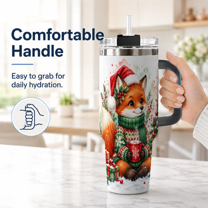 #pl[40oz|Black] Watercolor Fox 40oz Tumbler, Christmas Stainless Steel Travel Cup