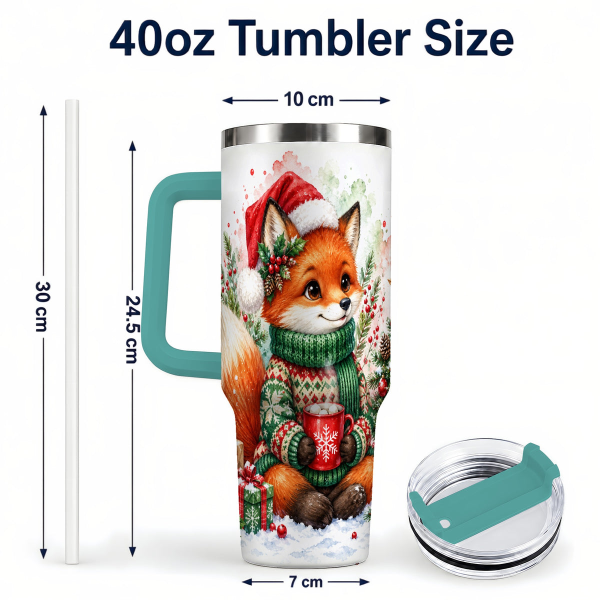 #pl[40oz|Green] Watercolor Fox 40oz Tumbler, Christmas Stainless Steel Travel Cup