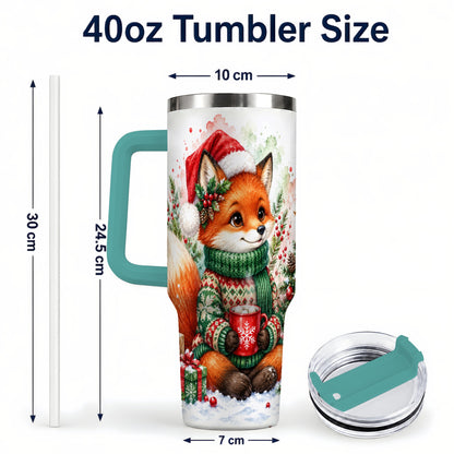 #pl[40oz|Green] Watercolor Fox 40oz Tumbler, Christmas Stainless Steel Travel Cup