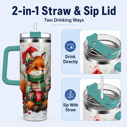 #pl[40oz|Green] Watercolor Fox 40oz Tumbler, Christmas Stainless Steel Travel Cup