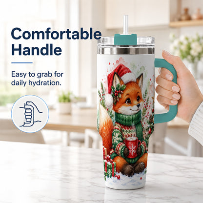 #pl[40oz|Green] Watercolor Fox 40oz Tumbler, Christmas Stainless Steel Travel Cup