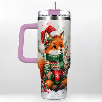 #pl[40oz|Pink] Watercolor Fox 40oz Tumbler, Christmas Stainless Steel Travel Cup