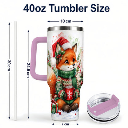 #pl[40oz|Pink] Watercolor Fox 40oz Tumbler, Christmas Stainless Steel Travel Cup