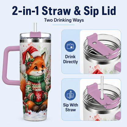 #pl[40oz|Pink] Watercolor Fox 40oz Tumbler, Christmas Stainless Steel Travel Cup