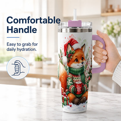 #pl[40oz|Pink] Watercolor Fox 40oz Tumbler, Christmas Stainless Steel Travel Cup