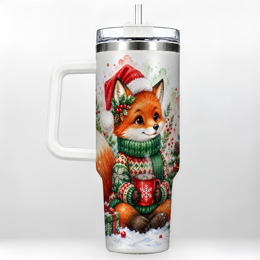 Watercolor Fox 40oz Tumbler, Christmas Stainless Steel Travel Cup