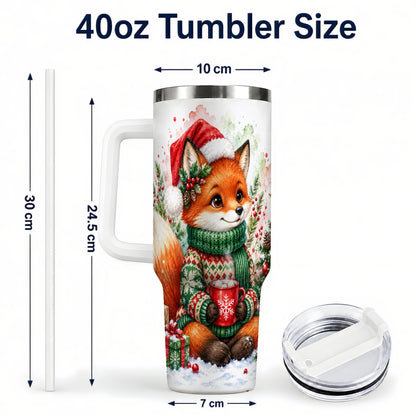 #pl[40oz|White] Watercolor Fox 40oz Tumbler, Christmas Stainless Steel Travel Cup