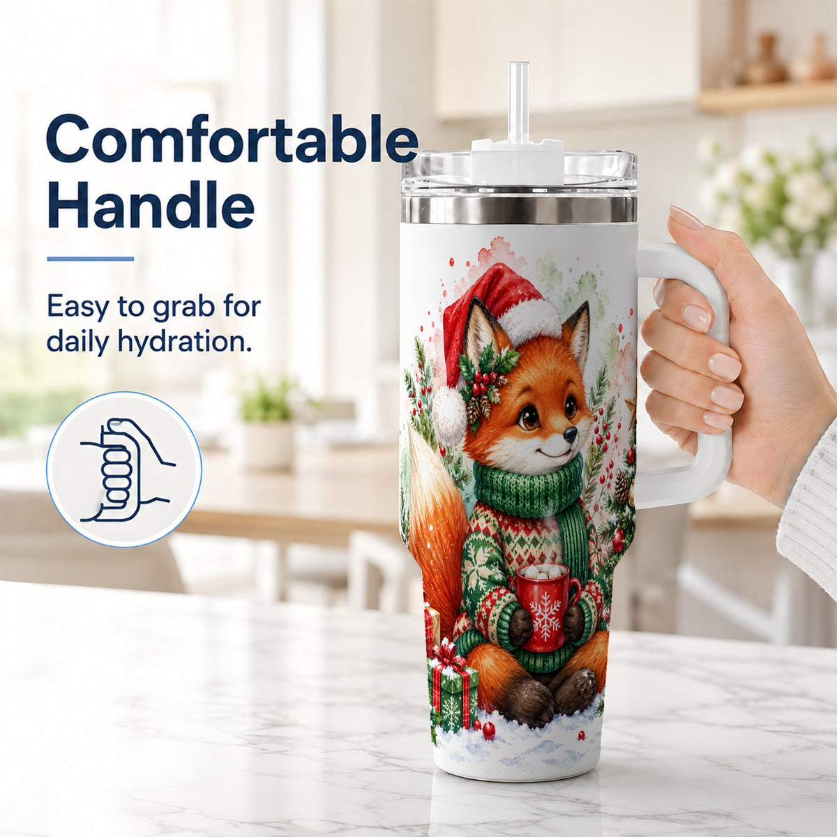 #pl[40oz|White] Watercolor Fox 40oz Tumbler, Christmas Stainless Steel Travel Cup