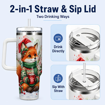 #pl[40oz|White] Watercolor Fox 40oz Tumbler, Christmas Stainless Steel Travel Cup