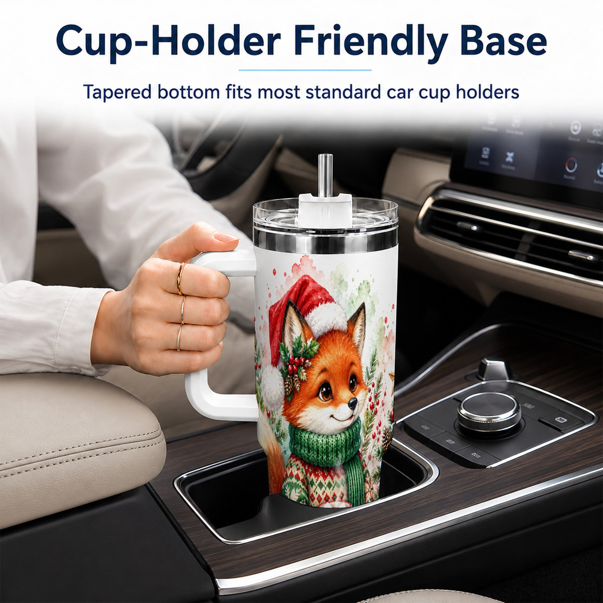 Watercolor Fox 40oz Tumbler, Christmas Stainless Steel Travel Cup