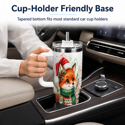 Watercolor Fox 40oz Tumbler, Christmas Stainless Steel Travel Cup