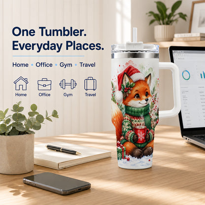 Watercolor Fox 40oz Tumbler, Christmas Stainless Steel Travel Cup