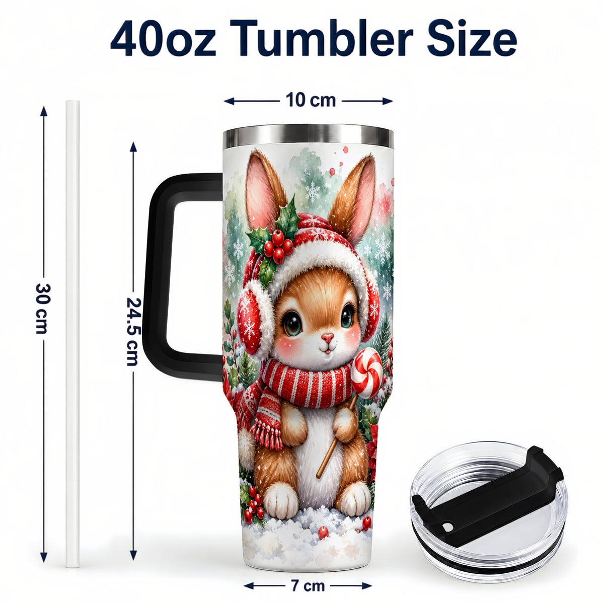 #pl[40oz|Black] Christmas Bunny 40oz Tumbler, Rabbit Stainless Steel Travel Cup