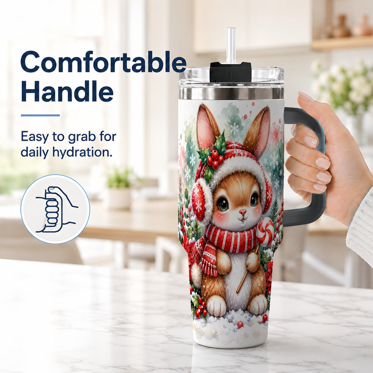 #pl[40oz|Black] Christmas Bunny 40oz Tumbler, Rabbit Stainless Steel Travel Cup