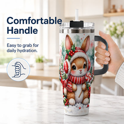 #pl[40oz|Black] Christmas Bunny 40oz Tumbler, Rabbit Stainless Steel Travel Cup