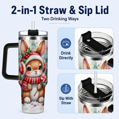 #pl[40oz|Black] Christmas Bunny 40oz Tumbler, Rabbit Stainless Steel Travel Cup