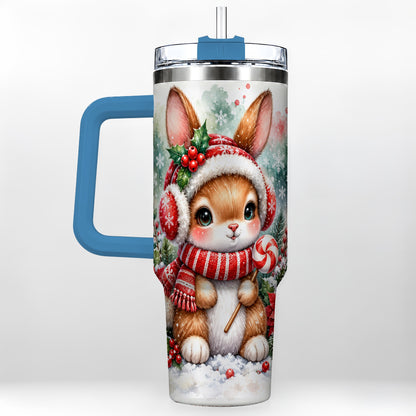 #pl[40oz|Blue] Christmas Bunny 40oz Tumbler, Rabbit Stainless Steel Travel Cup