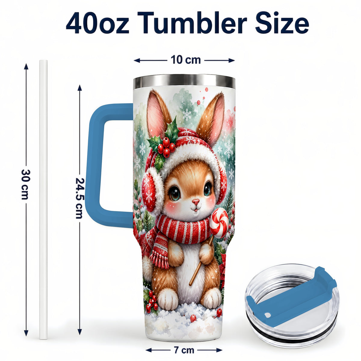 #pl[40oz|Blue] Christmas Bunny 40oz Tumbler, Rabbit Stainless Steel Travel Cup