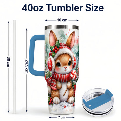 #pl[40oz|Blue] Christmas Bunny 40oz Tumbler, Rabbit Stainless Steel Travel Cup