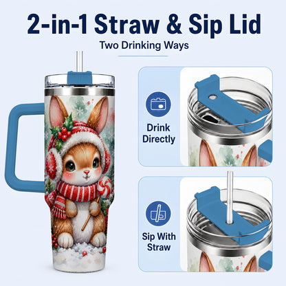 #pl[40oz|Blue] Christmas Bunny 40oz Tumbler, Rabbit Stainless Steel Travel Cup