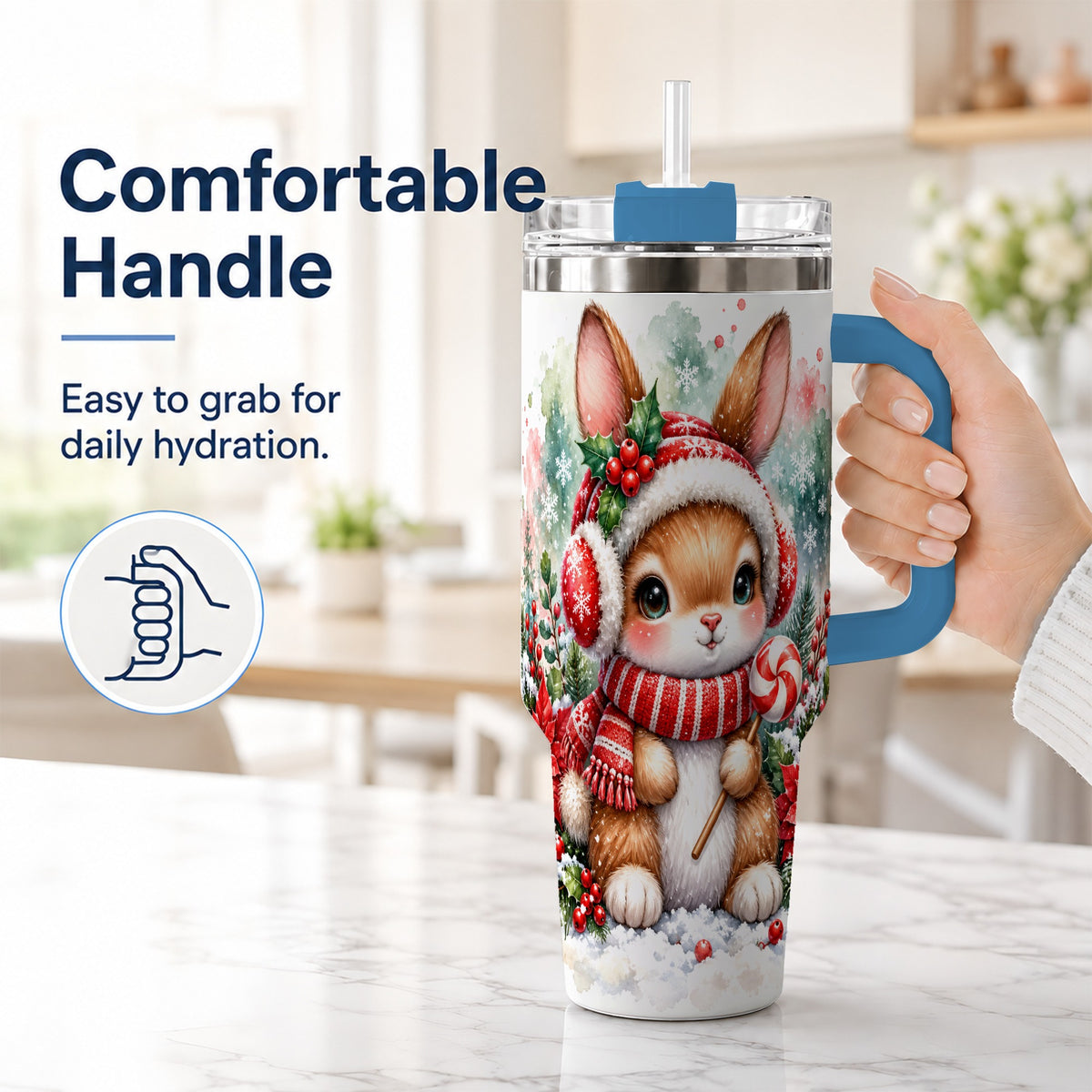 #pl[40oz|Blue] Christmas Bunny 40oz Tumbler, Rabbit Stainless Steel Travel Cup
