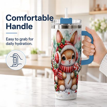 #pl[40oz|Blue] Christmas Bunny 40oz Tumbler, Rabbit Stainless Steel Travel Cup