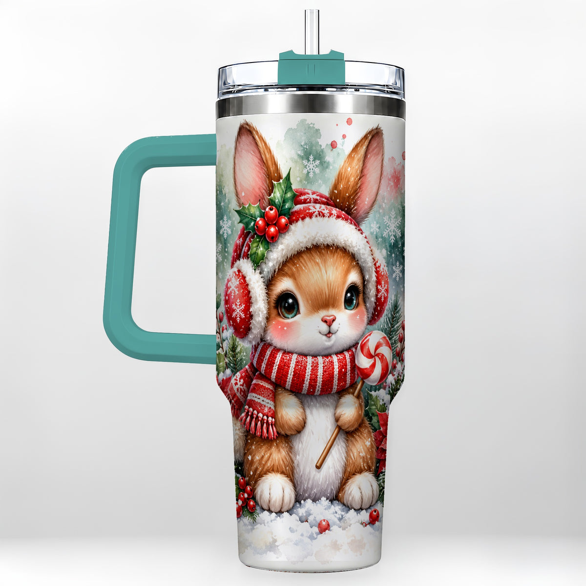 #pl[40oz|Green] Christmas Bunny 40oz Tumbler, Rabbit Stainless Steel Travel Cup