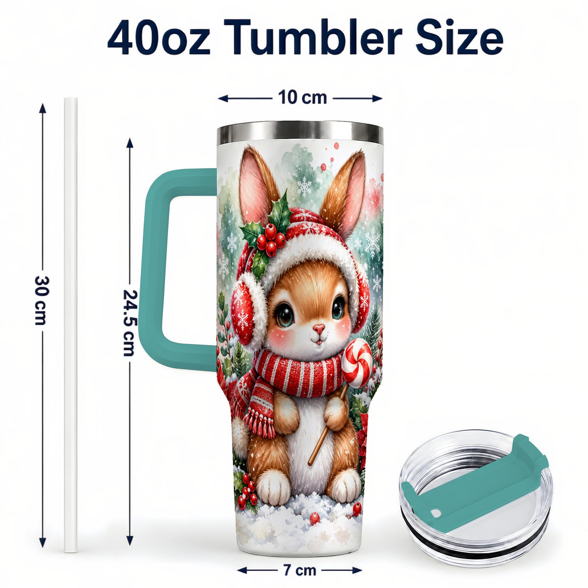 #pl[40oz|Green] Christmas Bunny 40oz Tumbler, Rabbit Stainless Steel Travel Cup
