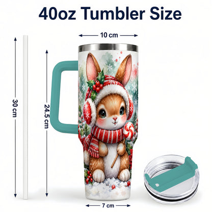 #pl[40oz|Green] Christmas Bunny 40oz Tumbler, Rabbit Stainless Steel Travel Cup