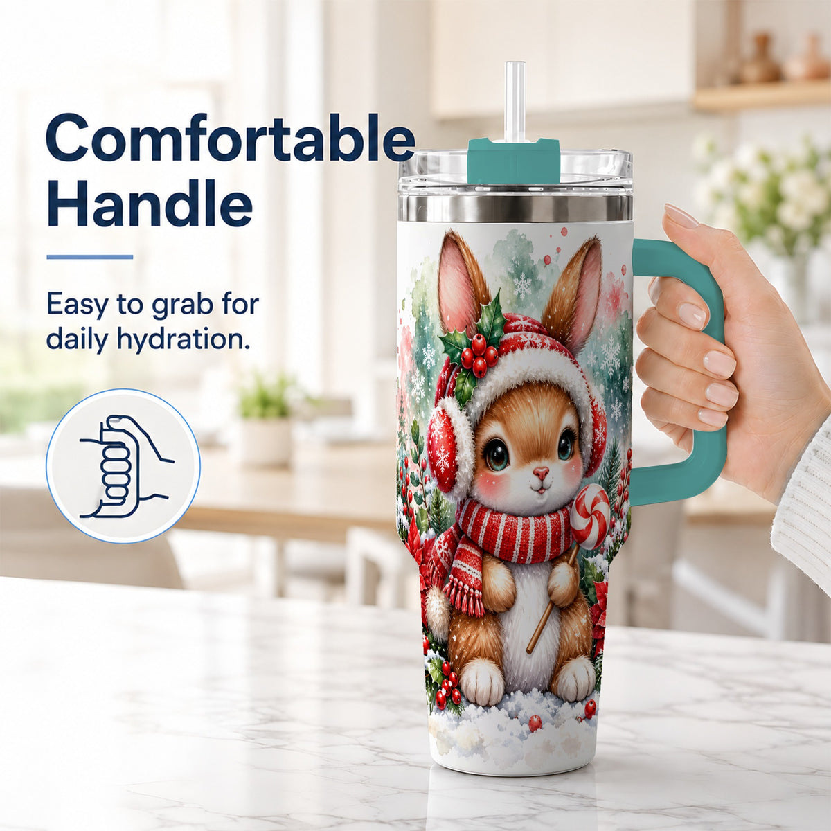 #pl[40oz|Green] Christmas Bunny 40oz Tumbler, Rabbit Stainless Steel Travel Cup