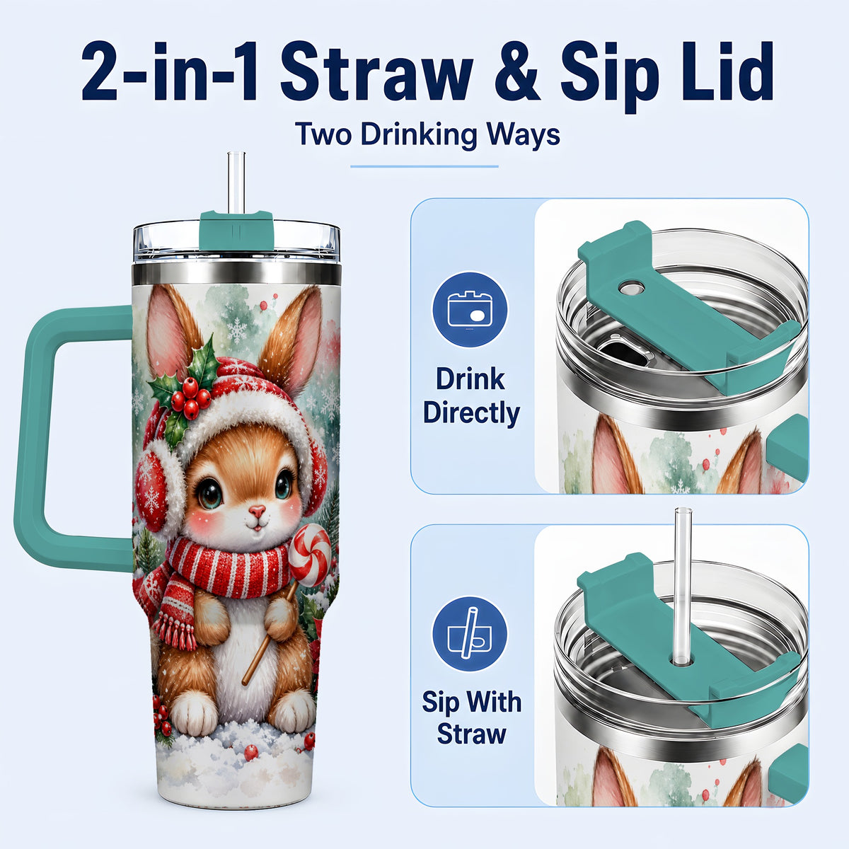 #pl[40oz|Green] Christmas Bunny 40oz Tumbler, Rabbit Stainless Steel Travel Cup