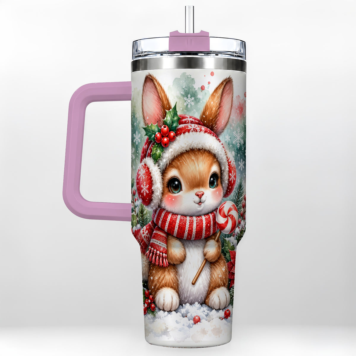 #pl[40oz|Pink] Christmas Bunny 40oz Tumbler, Rabbit Stainless Steel Travel Cup